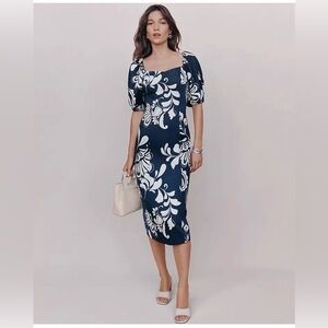 NWT $169 ANN TAYLOR FLORAL PUFF SLEEVE MIDI DRESS SZ 8